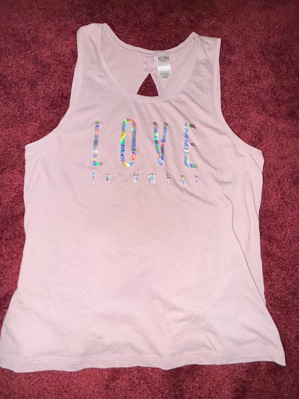 Victoria Sport Keyholes Back tank top Athletic Shiny Graphic On Front Sz S